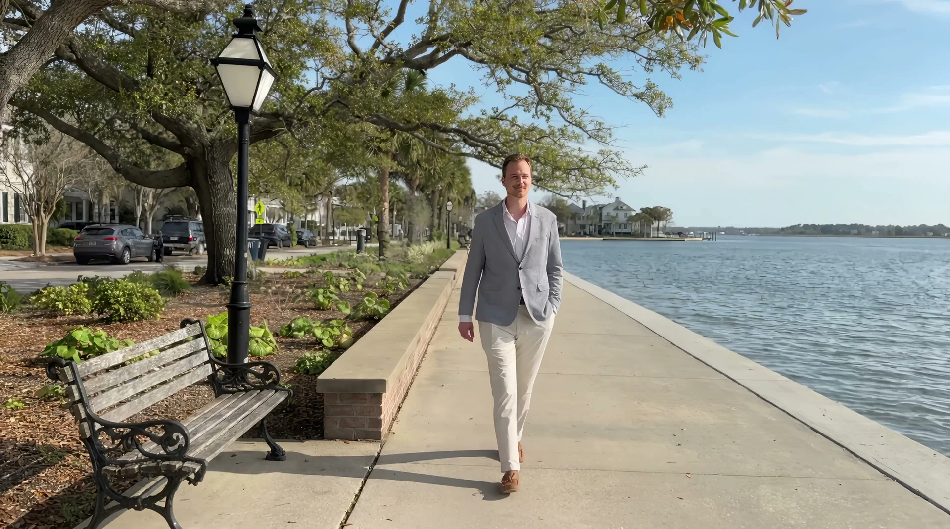 Mason Wright walking along the Battery in Charleston